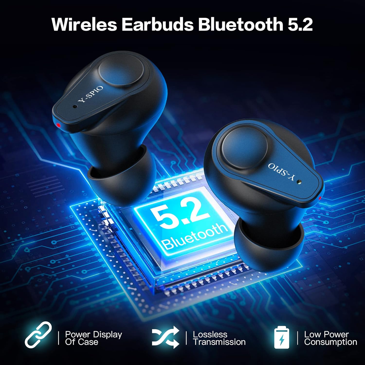 Spio - Y-Spio Wireless Earbuds Bluetooth 5.2 With HD Mic Touch Control