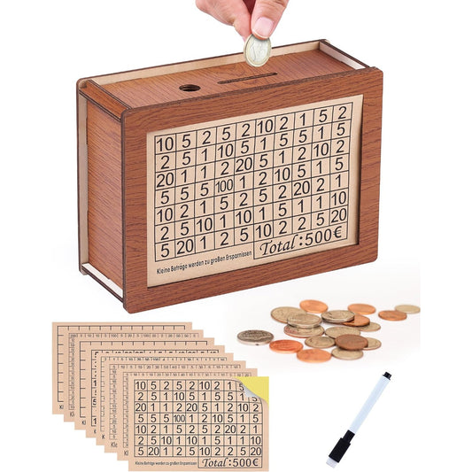 Laoye - Sparbox With Goal Tracker Wooden Piggy Bank For Adults & Kids