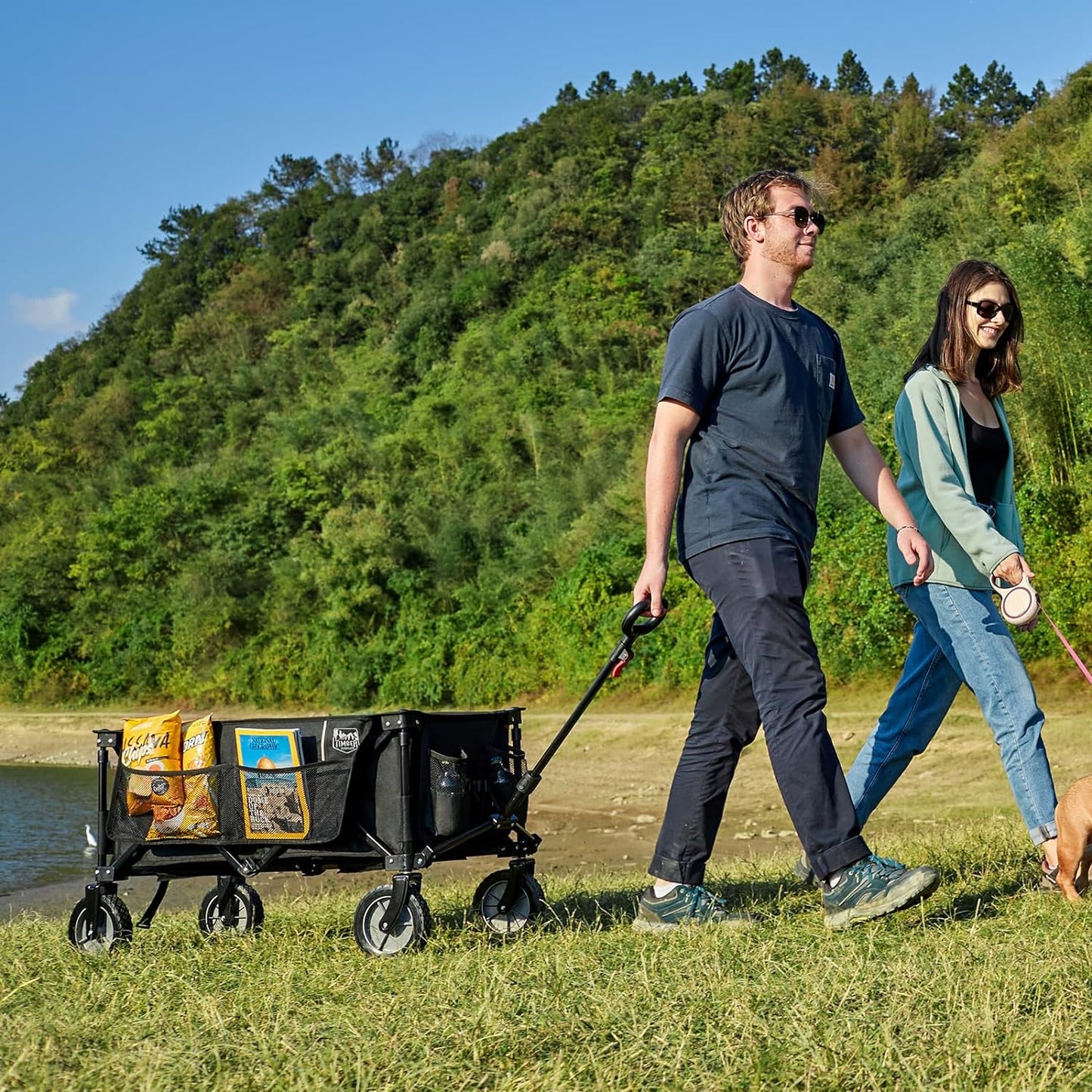 Timber Ridge - Folding Trolley Cart 100Kg Capacity Collapsible Wagon, Black