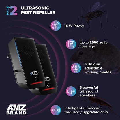 Amz Brand - Ultrasonic Pest Repeller With 3 Modes For Rodents And Insects