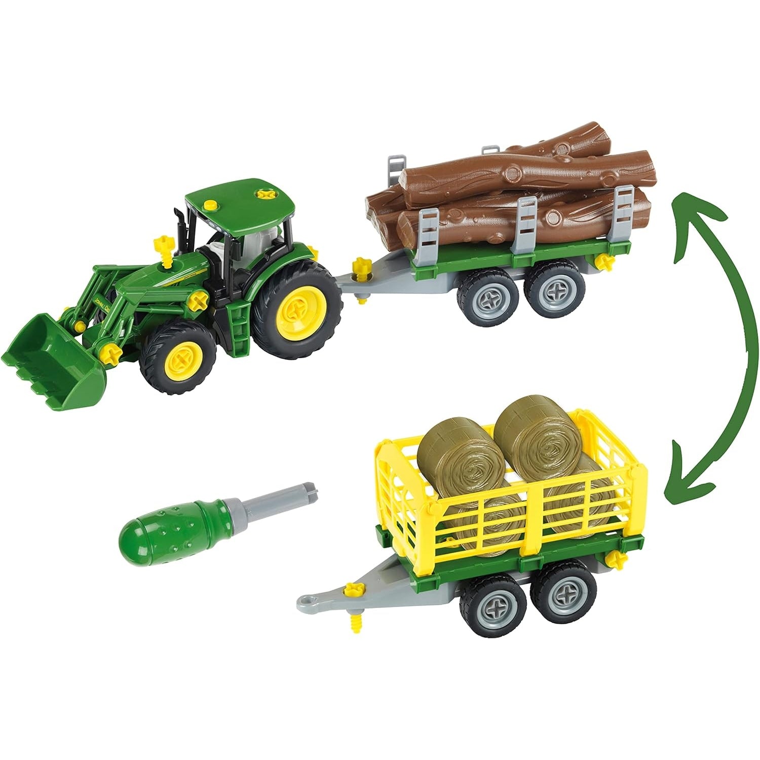 Theo Klein - John Deere Tractor With Logs & Haywagon Toy Set