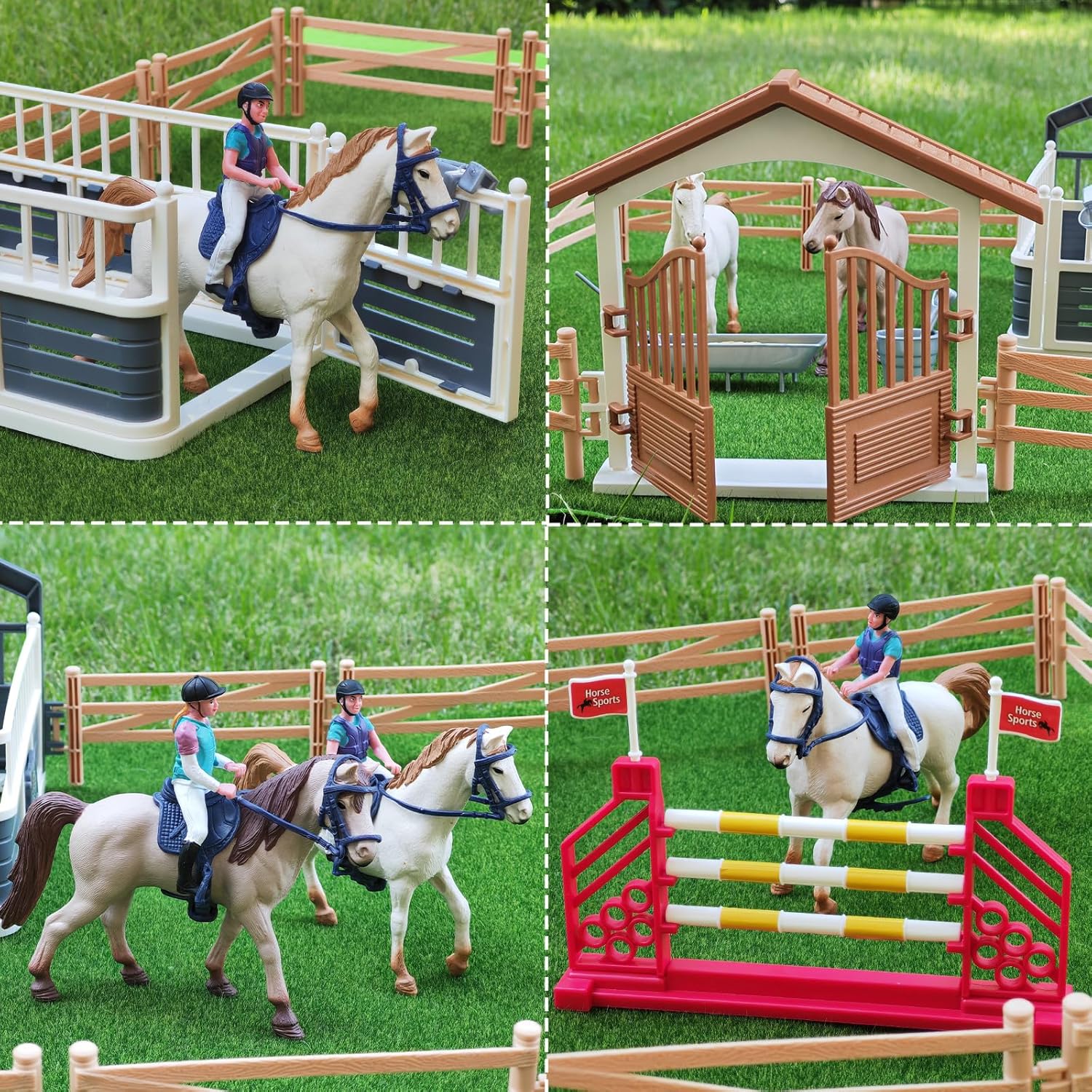 G.C - Horse Stable Figurine Playset 47 Pcs With Rider Hurdle Fence