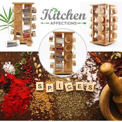 Affectionate Living - Rotating Bamboo Spice Rack With 16 Glass Jars