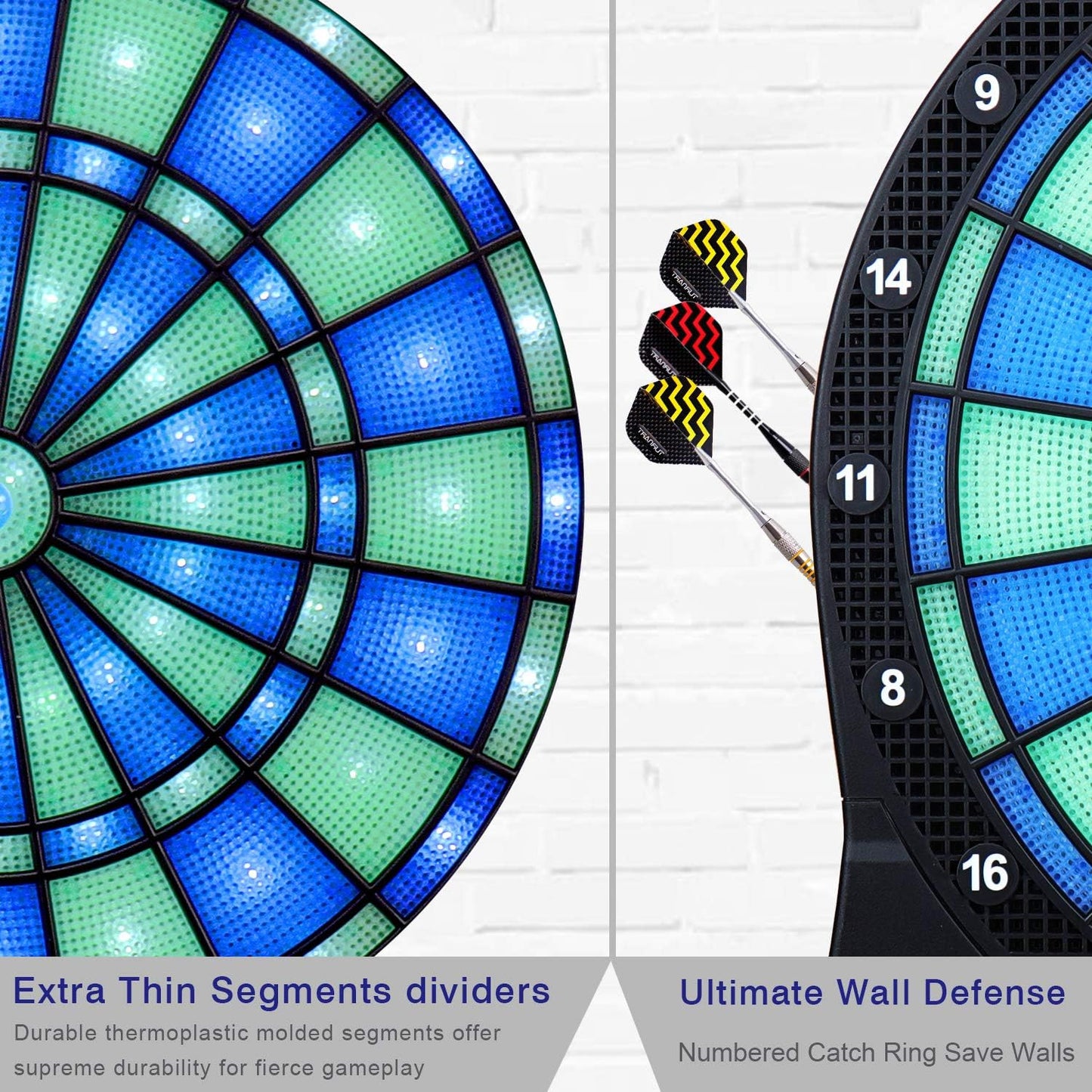 Turnart - 13" Electronic Dart Board With Illuminated Segments For Adults