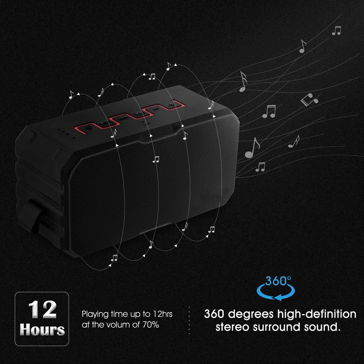 Jwcn - Portable Bluetooth Speaker With 3D Stereo, Extra Bass, IPX7 Waterproof