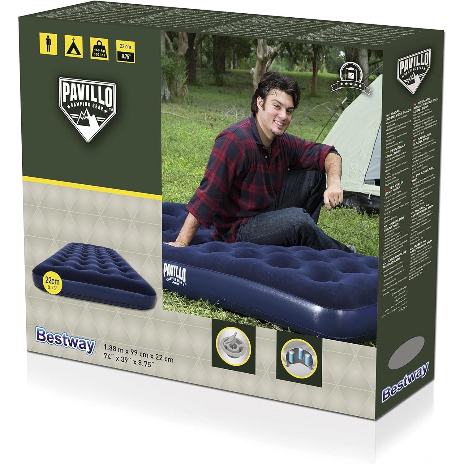 Bestway - Pavillo Twin Air Mattress, Blue, 188x99x22 Cm