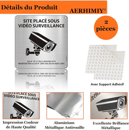 Aerhimiy - Aluminum Surveillance Camera Sign, 15x15 cm, 2-Pack, UV & Water Resistant