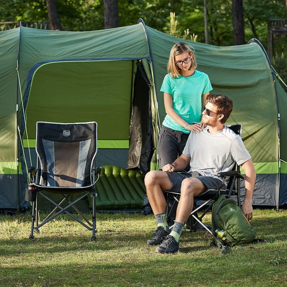 Timber Ridge - Heavy Duty Folding Camping Chair With Hard Armrest, Black