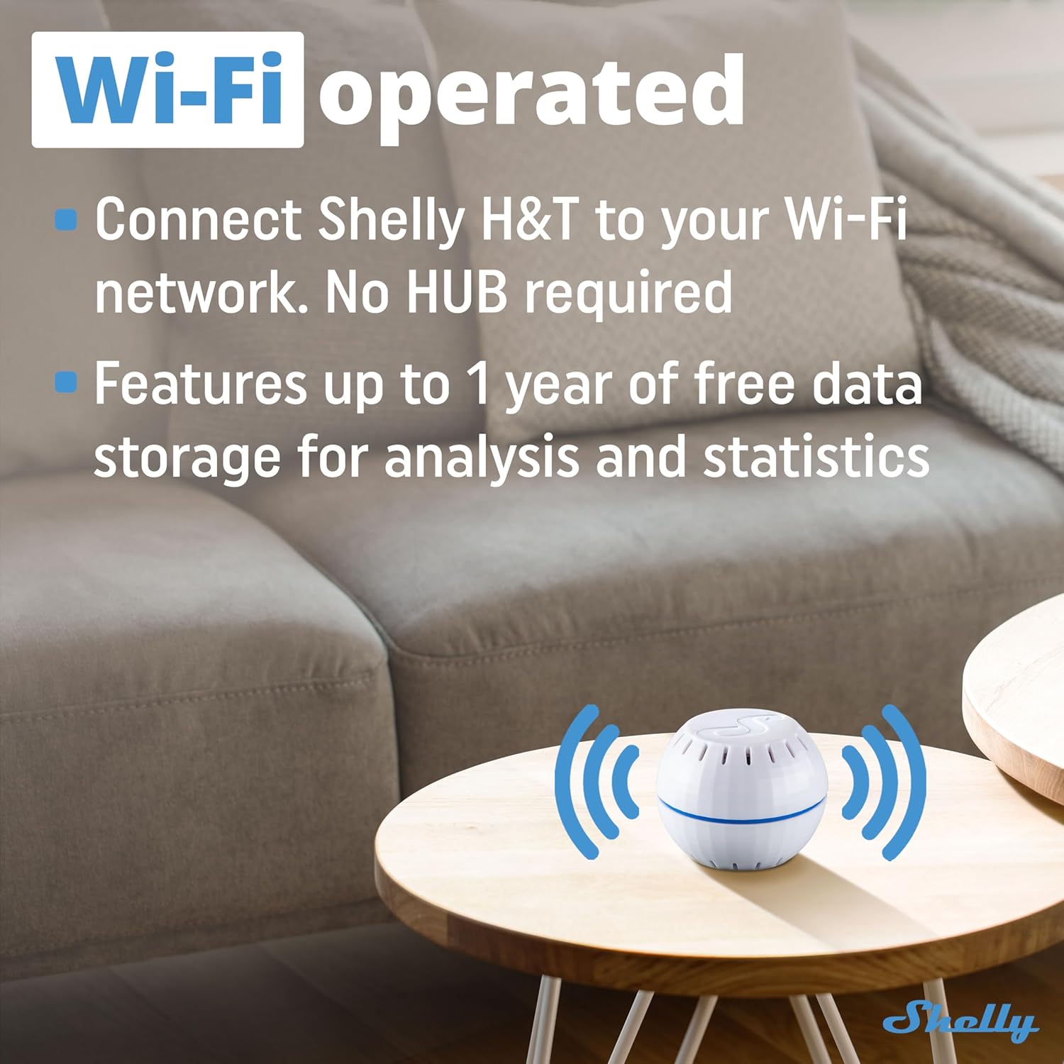 Shelly - H&T Smart Home Temperature Sensor & Humidity Monitor, Wifi, White