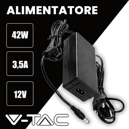 V-Tac - Power Supply 12V 42W 3.5A With 2.1 Jack For Cameras, LED Strip, Modem