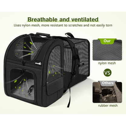 Pecute - Expandable Cat Carrier Backpack With Breathable Mesh For Pets Up To 18 Lbs