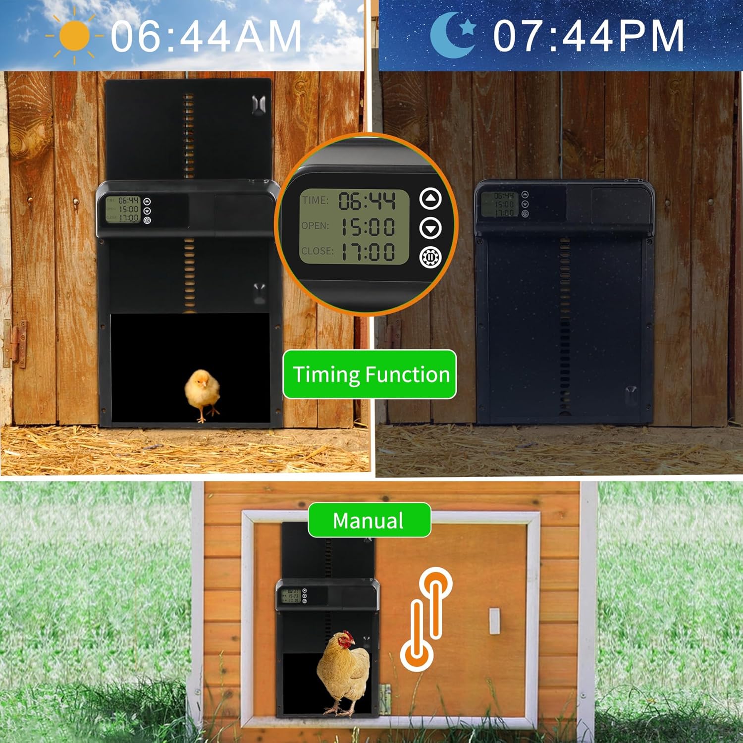 Kakunm - Automatic Chicken Coop Door With Timer, Battery Powered Aluminum Door