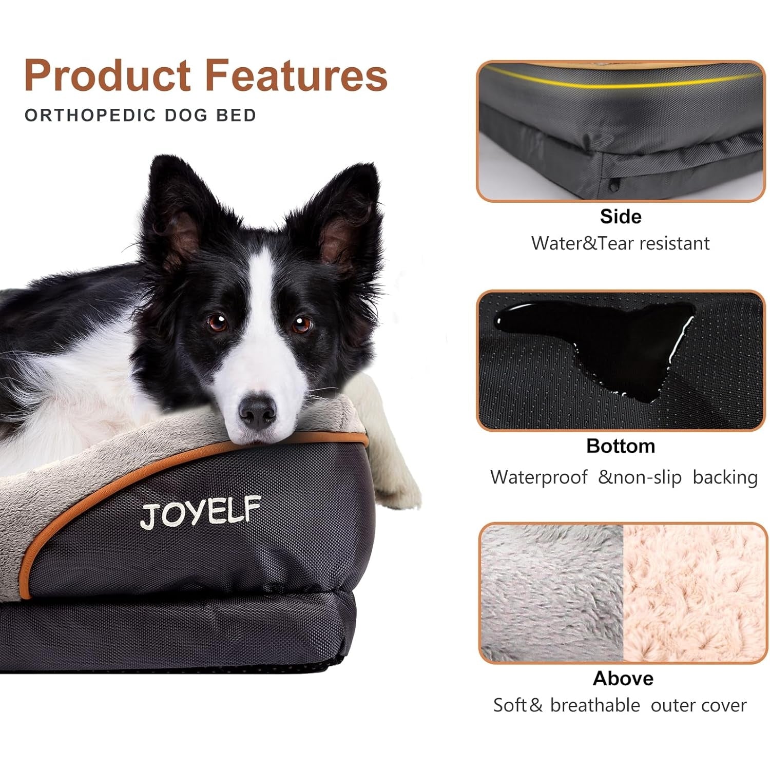 Joyelf - Medium Memory Foam Orthopedic Dog Bed With Washable Cover & Squeaker Toy