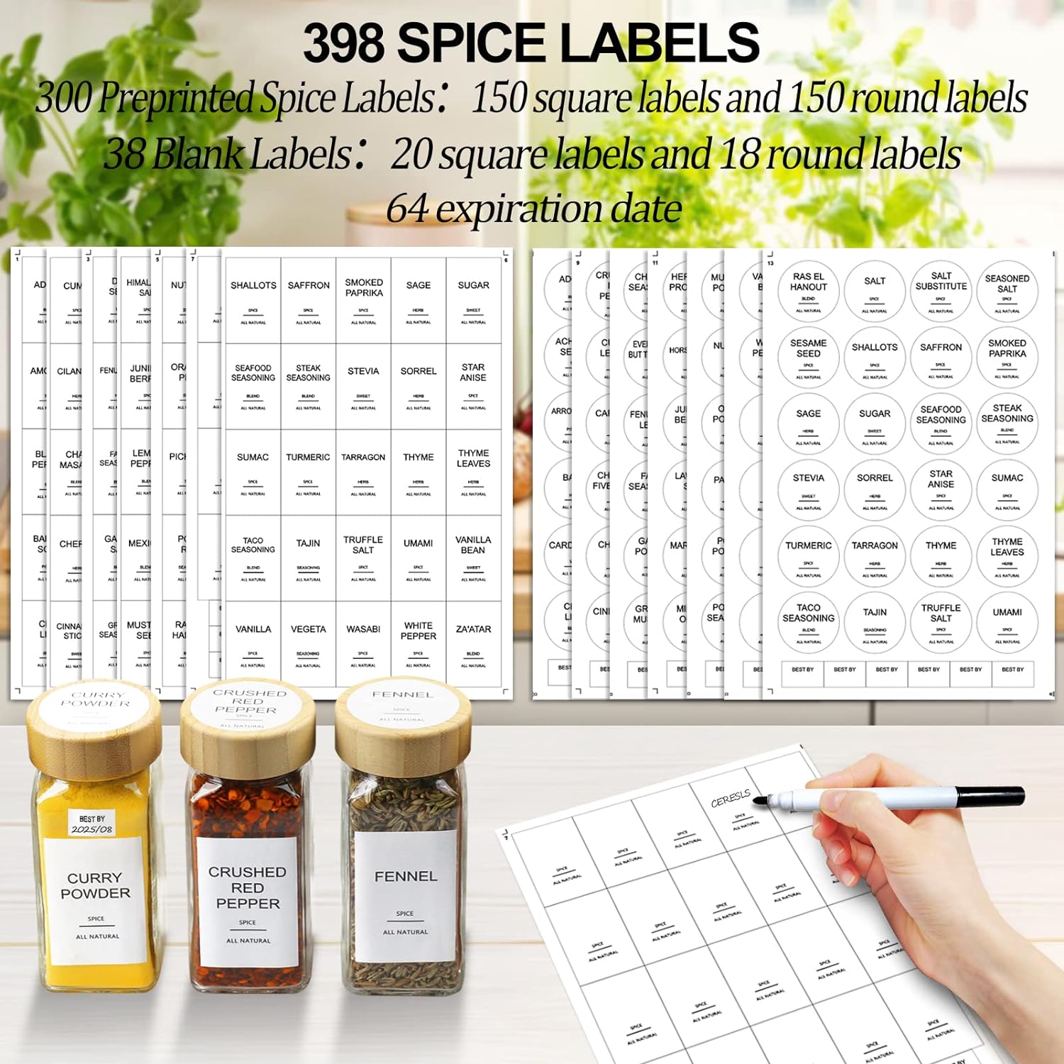 Aisiprin - 24 Pcs Glass Spice Jars With Bamboo Lids, Labels, Shaker Lids, Funnel