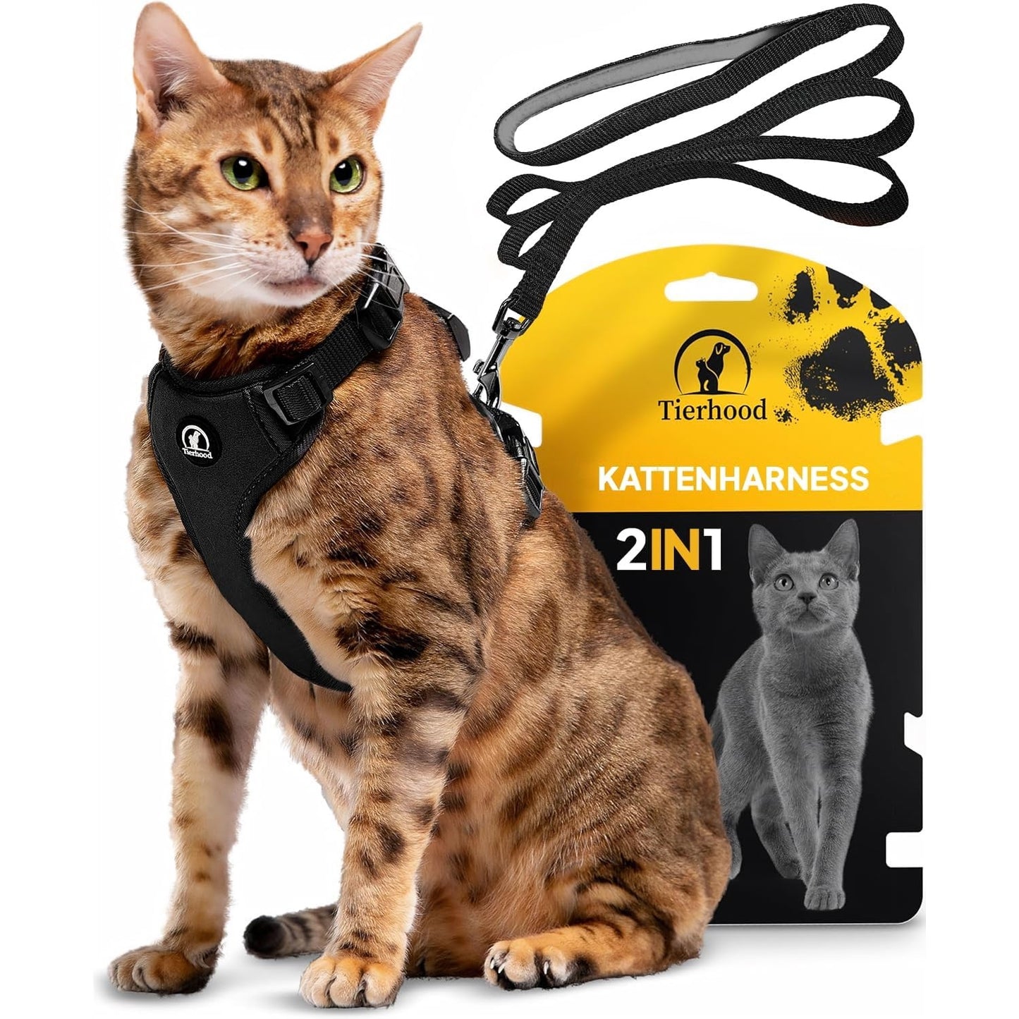 Tierhood - Cat Harness With Leash, Escape-Proof (S, Black)