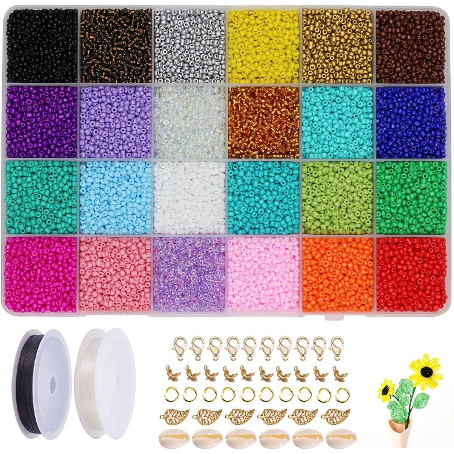 Civilipi - 24 Color Glass Seed Beads 12/0 Round Transparent For DIY Craft