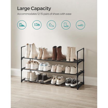 Songmics - 3-Tier Stackable Shoe Rack, Fits 12-15 Pairs, Black