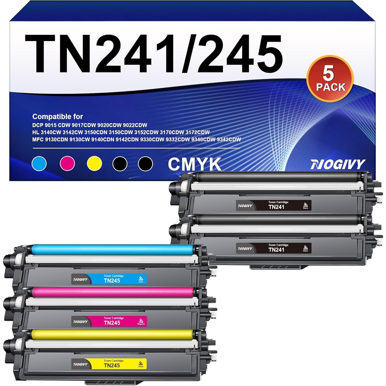 Nogivy - TN241 TN245 Toner Compatible With Brother (Pack Of 5)