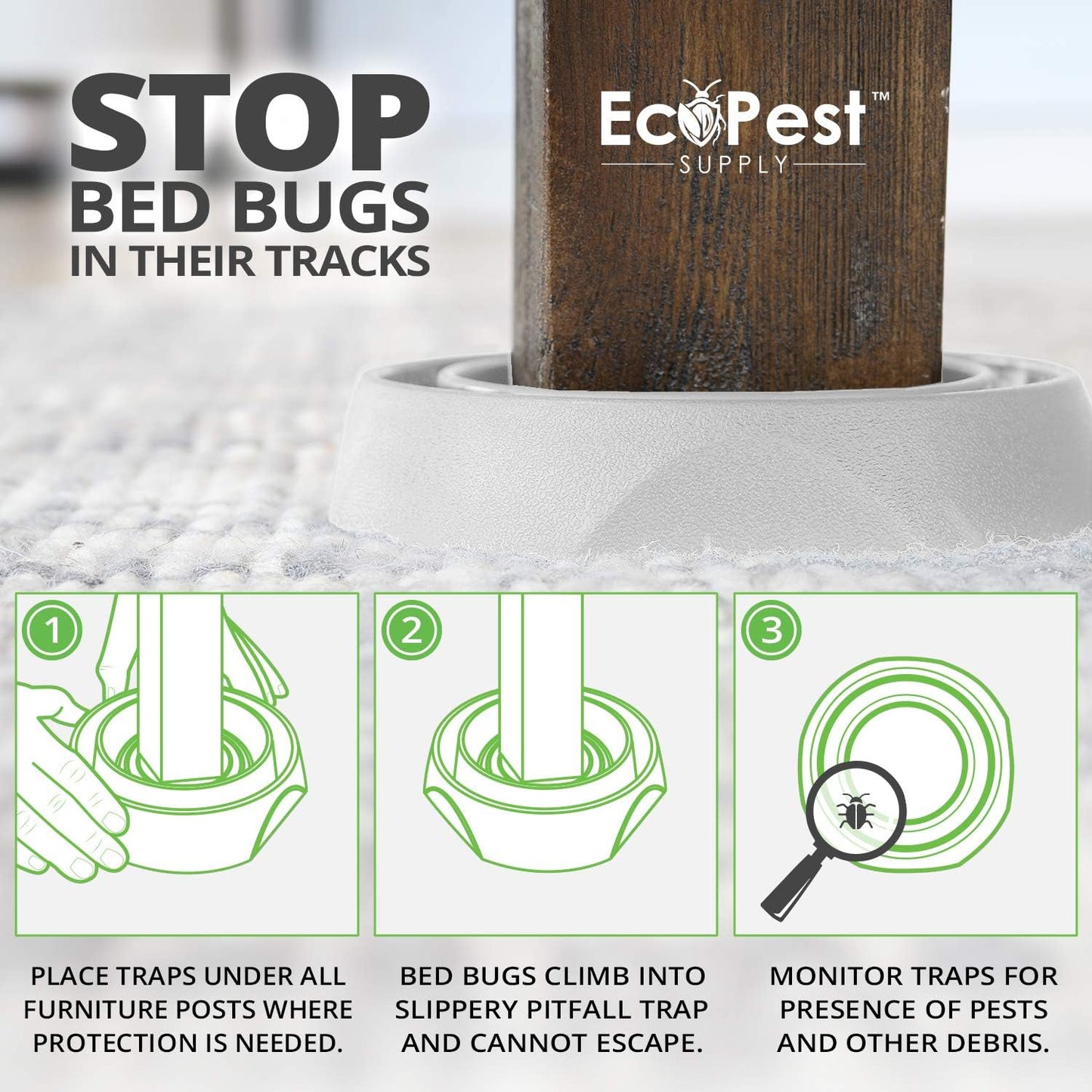 Ecopest - Bed Bug Interceptors 12 Pack | Pro Bed Bug Blocker Traps