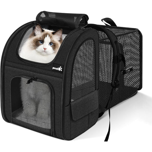 Pecute - Expandable Cat Carrier Backpack With Breathable Mesh For Pets Up To 18 Lbs