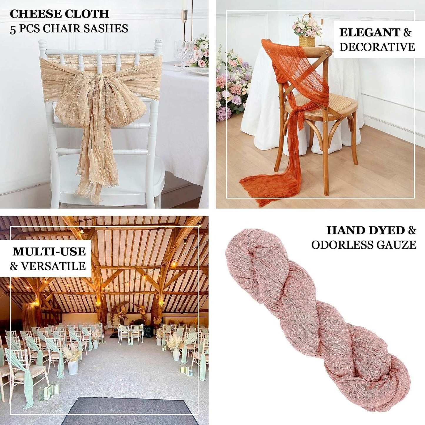 Tableclothsfactory - 5 Pack Dusty Sage Gauze Cheesecloth Boho Chair Sashes 16" x 88"