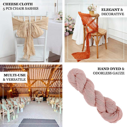 Tableclothsfactory - 5 Pack Dusty Sage Gauze Cheesecloth Boho Chair Sashes 16" x 88"