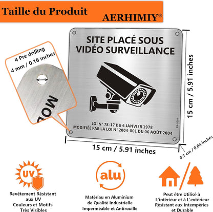 Aerhimiy - Aluminum Surveillance Camera Sign, 15x15 cm, 2-Pack, UV & Water Resistant