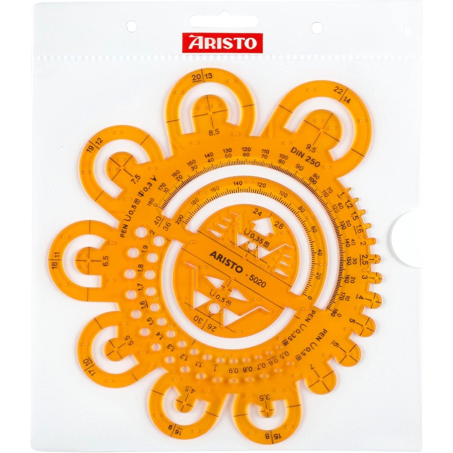 Aristo - Orange Transparent Curve Template 0.5-40 Mm