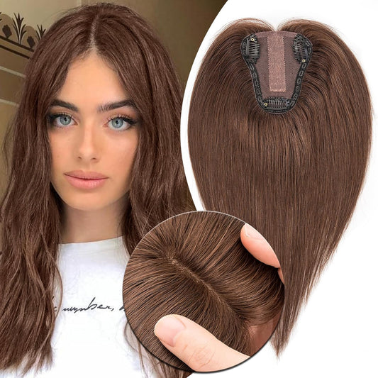 My-Lady - 12" Medium Brown Human Hair Topper for Women with Thinning Hair