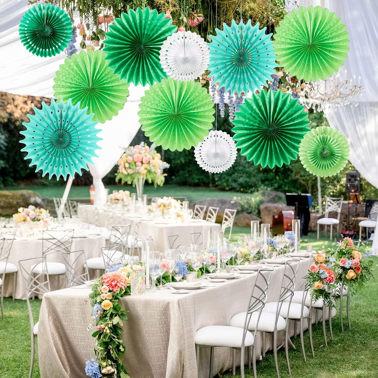 Easy Joy - Green Paper Fan Set for Party Decorations