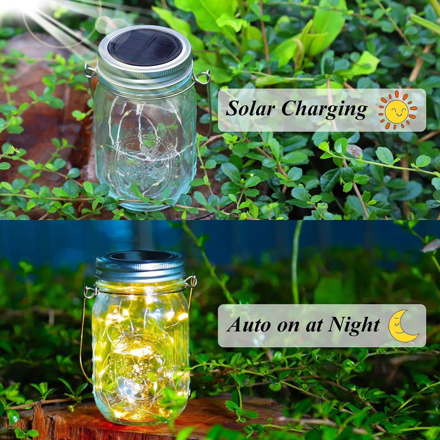 Newyang - Solar Mason Jar Lights 3 Pack 30LED Waterproof Fairy Firefly Lanterns