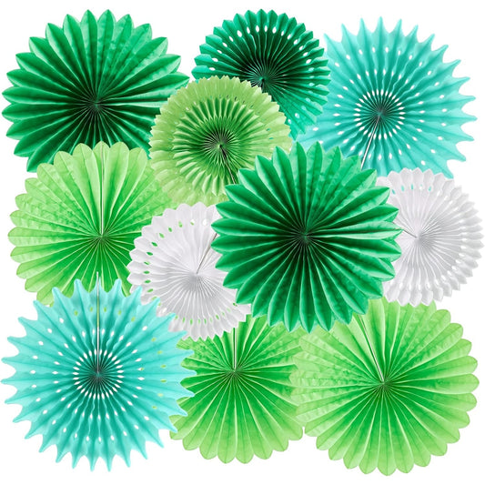 Easy Joy - Green Paper Fan Set for Party Decorations