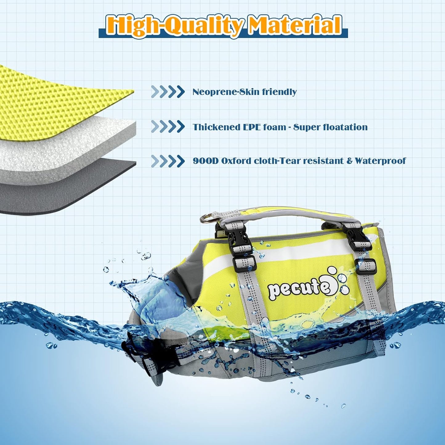 Pecute - Dog Life Jacket With High Buoyancy And Lift Handle, L