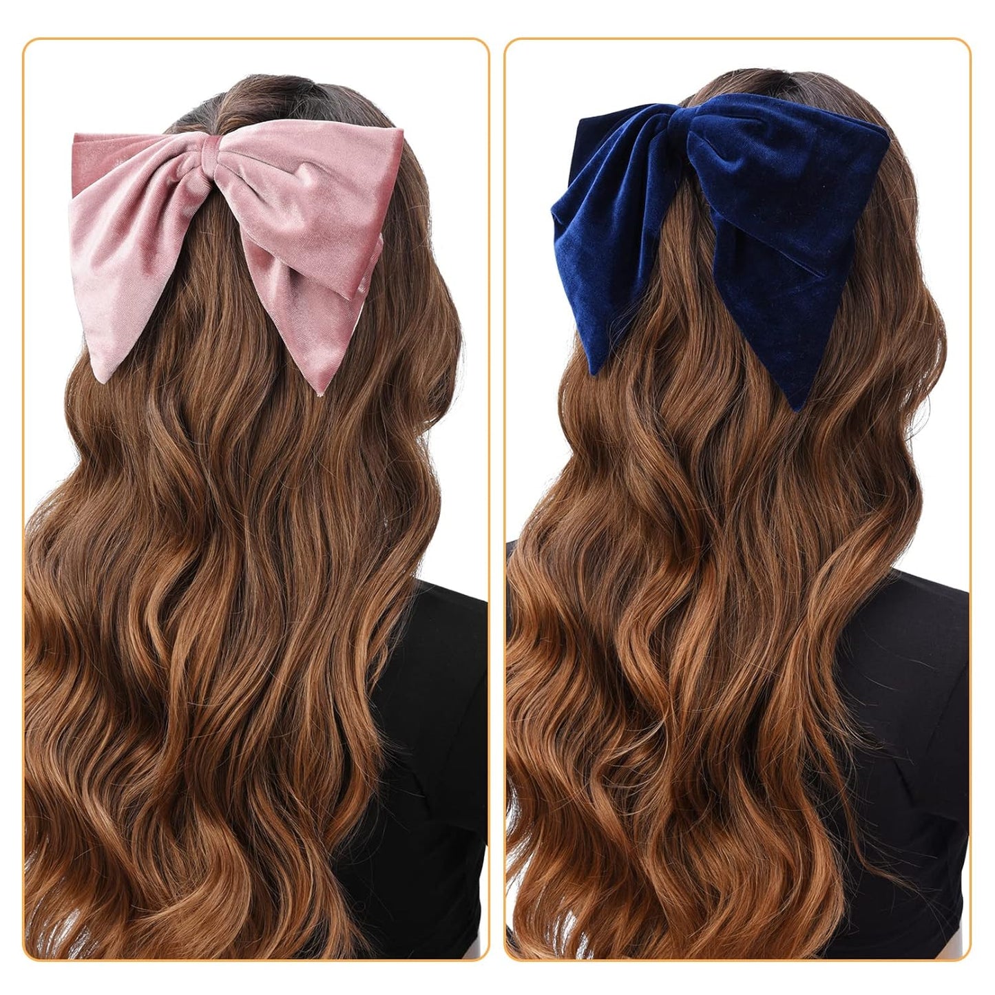 Deeka - Large Velvet Hair Bows 2 Pcs 8 Inch Oversized Vintage Clips - Pink/Navy