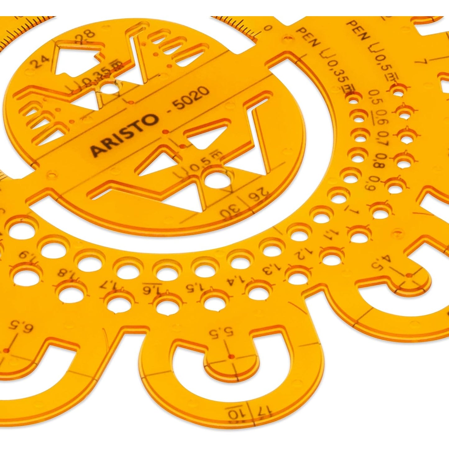 Aristo - Orange Transparent Curve Template 0.5-40 Mm