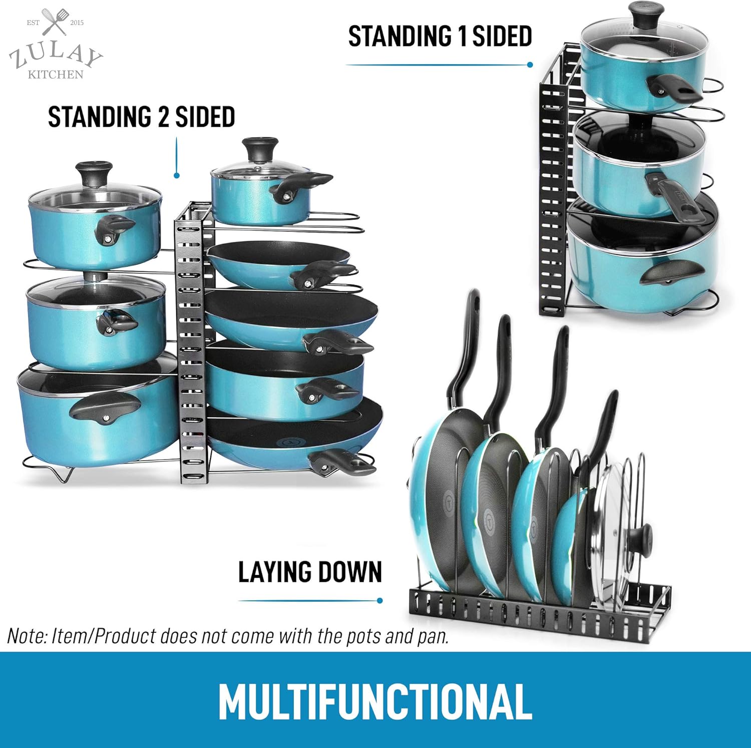 Zulay Kitchen - 8-Tier Pots And Pans Organizer With Adjustable Rack For Cabinet