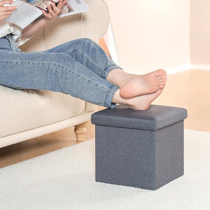 Bailey - Grey Ottoman Storage Box With Lid, Folding Footstool Cube Seat