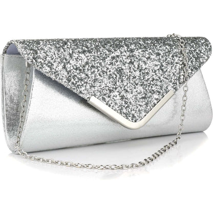 Vistatroy - Women Glitter Sequins Evening Clutch, Silver