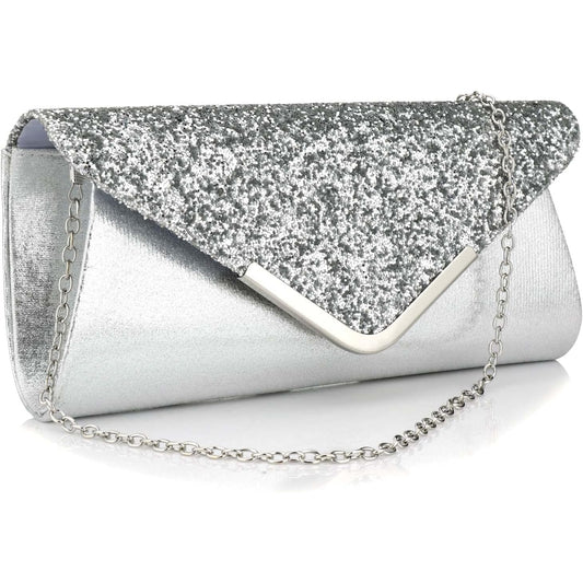 Vistatroy - Women Glitter Sequins Evening Clutch, Silver