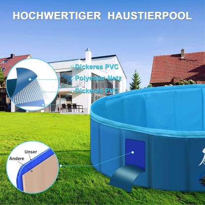 Fwiull - Foldable Dog Pool, 80x30 Cm, Non-Slip, Portable, Blue