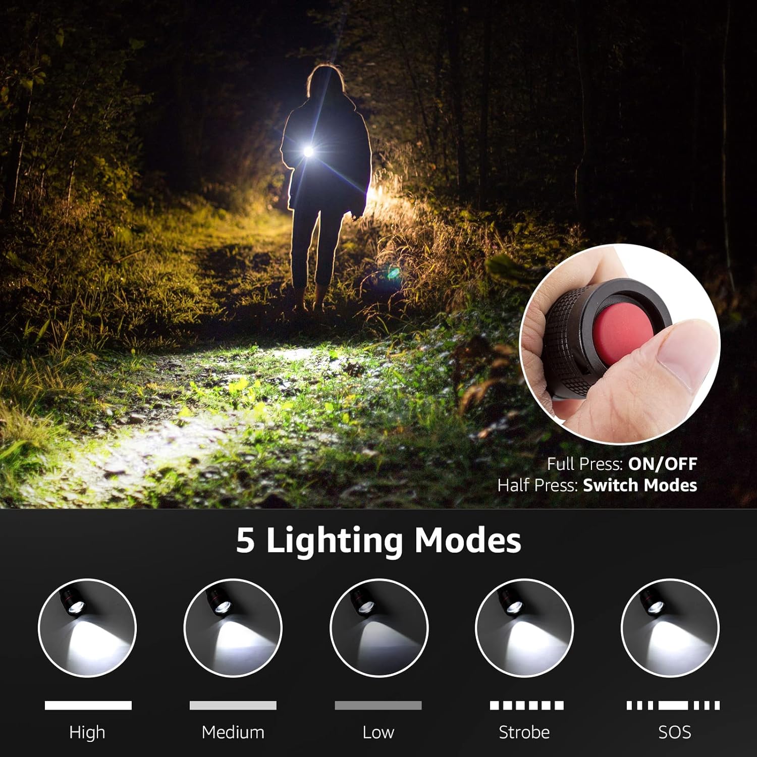 Lepro - Led Flashlight With Clip, High Lumens, 5 Modes, Zoomable, Waterproof, 2 Pack