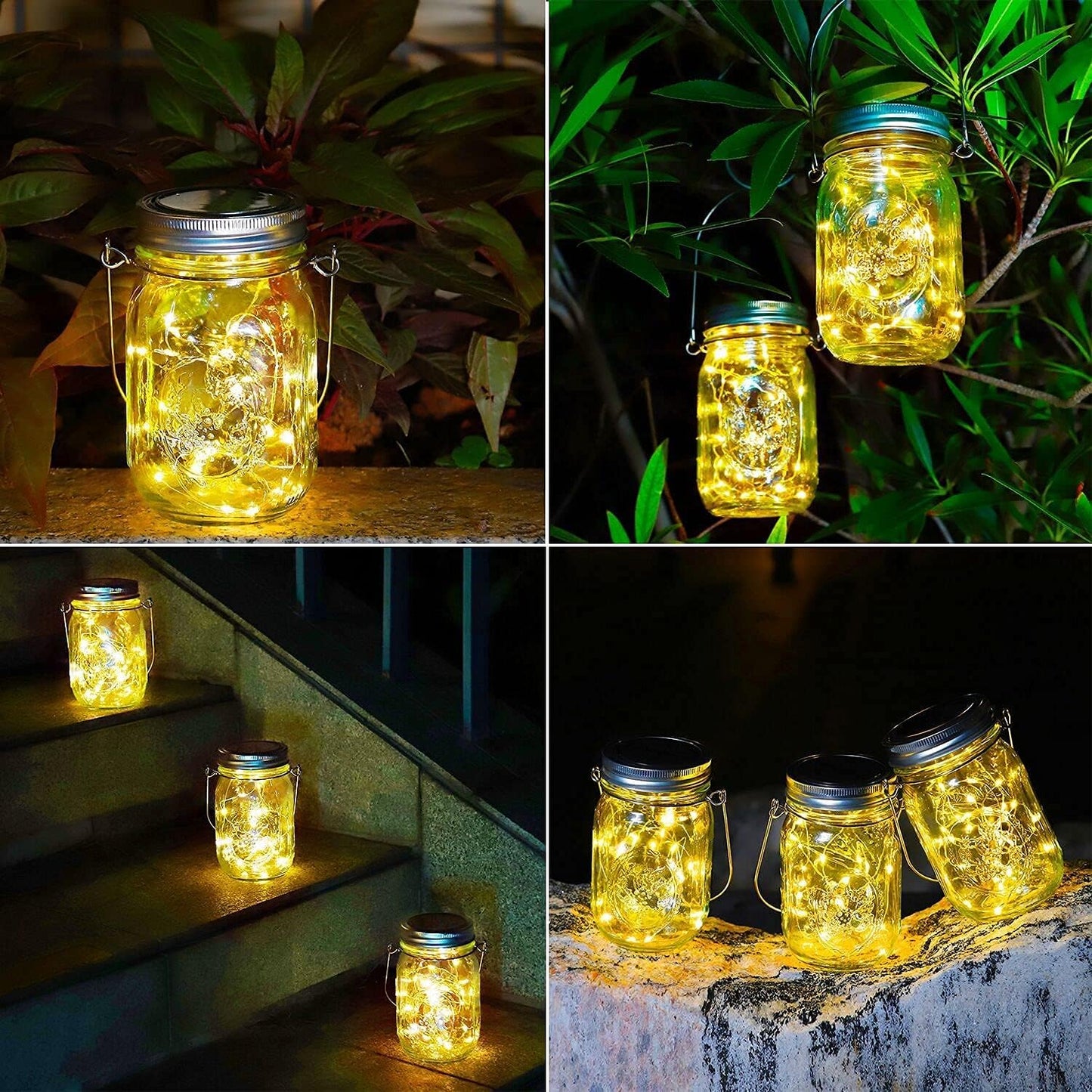 Newyang - Solar Mason Jar Lights 3 Pack 30LED Waterproof Fairy Firefly Lanterns