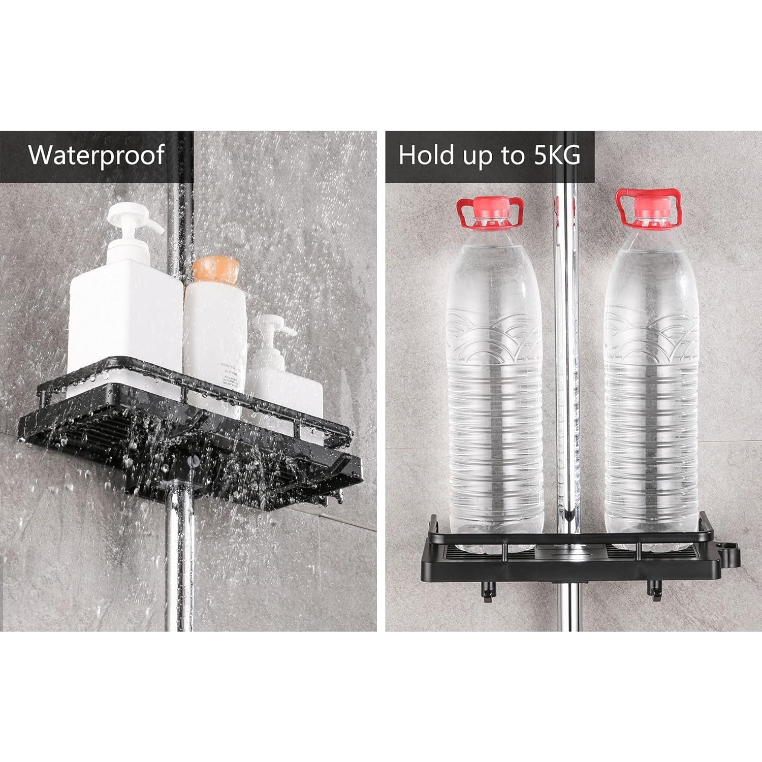 Dufu - No Drill Shower Caddy 2-Pack With Hooks And Buckle, Black