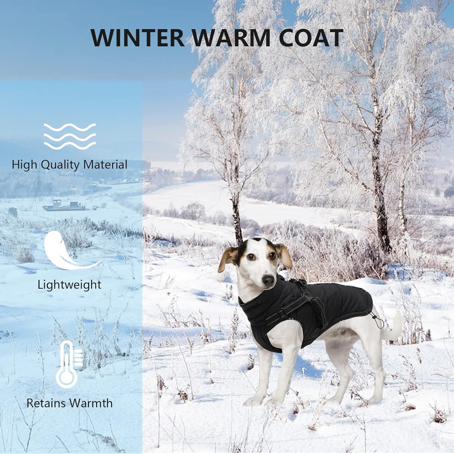 Geyecete - Winter Warm Waterproof Dog Jacket With Harness - Black L