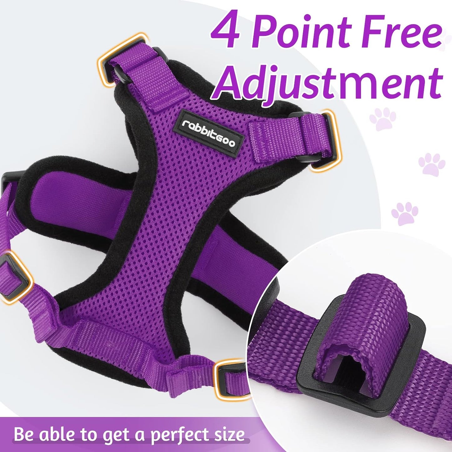 Globegou Co., Ltd. - Rabbitgoo Cat Harness And Leash, Escape Proof, Adjustable, Purple, XS