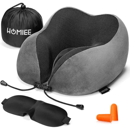 Homiee - Memory Foam Neck Pillow For Travel, Airplane, Car, Home (Multicolor)