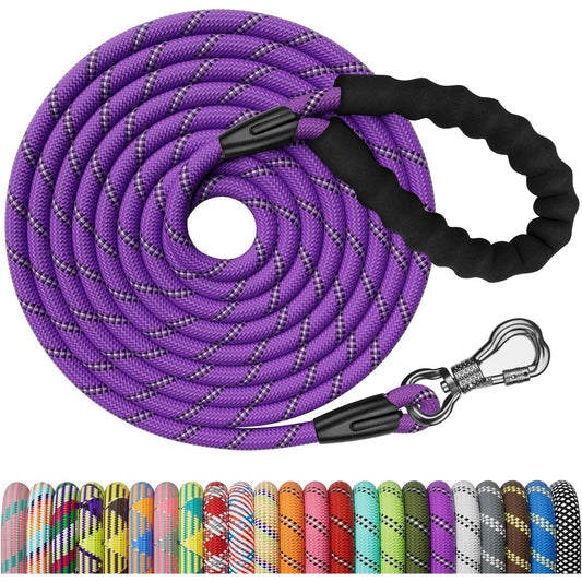 Ntr - Robust 0.9m Dog Leash, Purple Rope With Locking Swivel Hook & Padded Handle