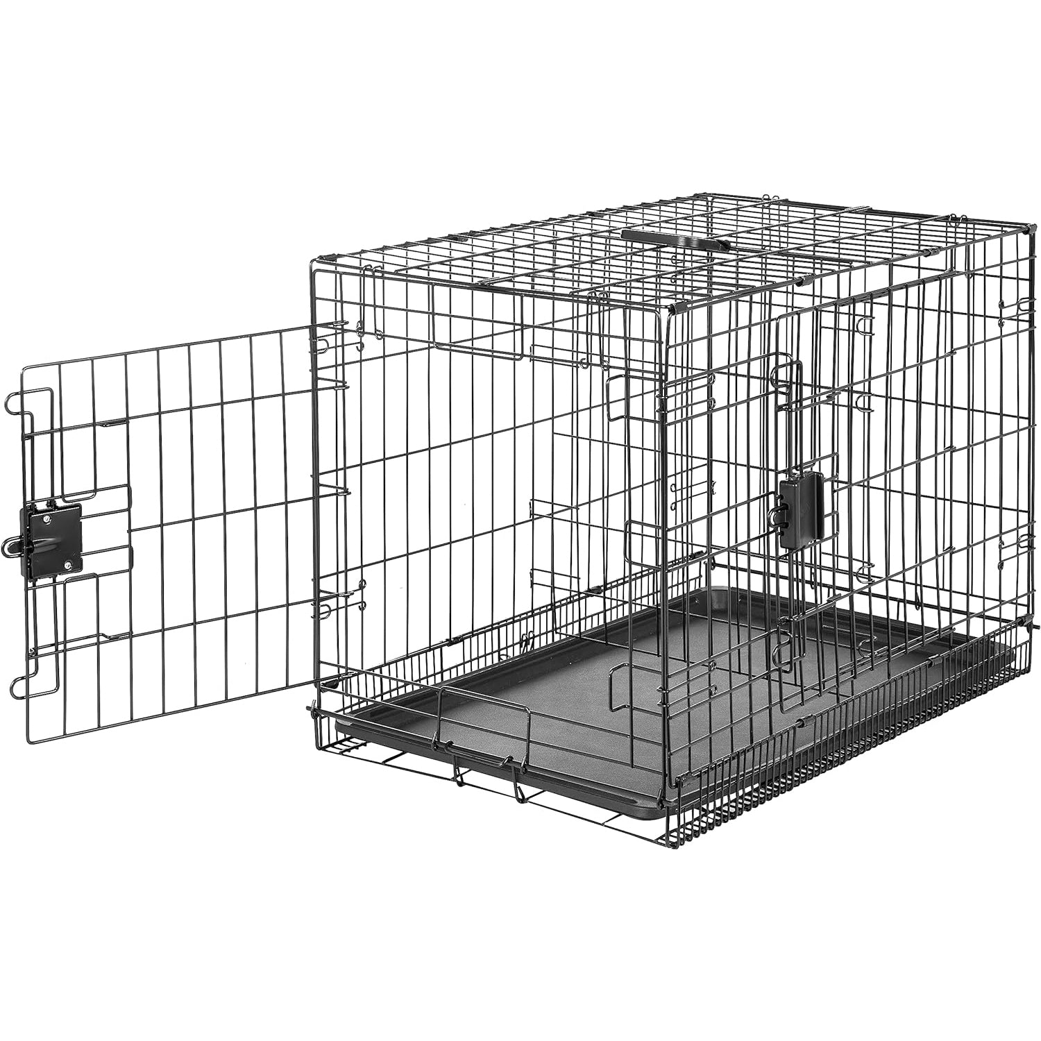 Amazon - Basics Foldable Metal Dog Crate, Double Door, 30 Inch, Black