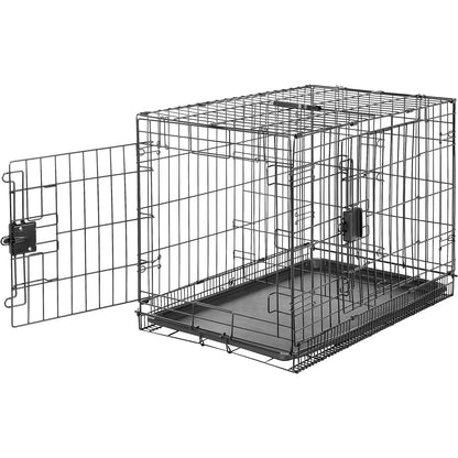 Amazon - Basics Foldable Metal Dog Crate, Double Door, 30 Inch, Black