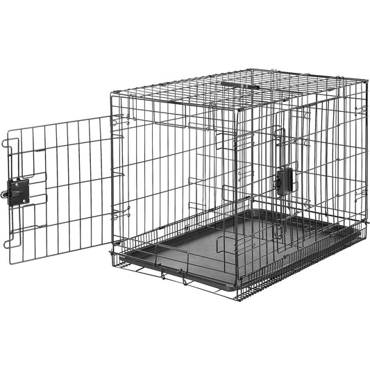 Amazon - Basics Foldable Metal Dog Crate, Double Door, 30 Inch, Black